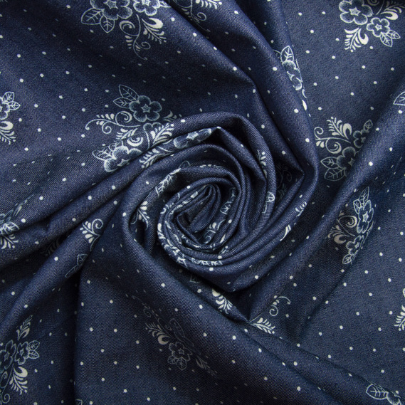 Patterned denim fabric букет синій, фото 1 Patterned denim fabric букет синій, фото 1