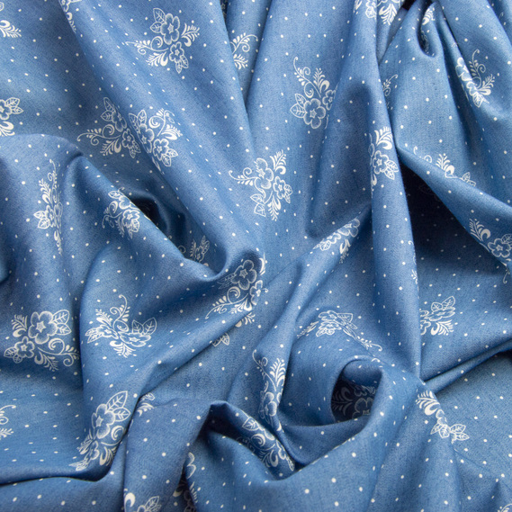 Patterned denim fabric букет блакитний, фото 2 Patterned denim fabric букет блакитний, фото 2