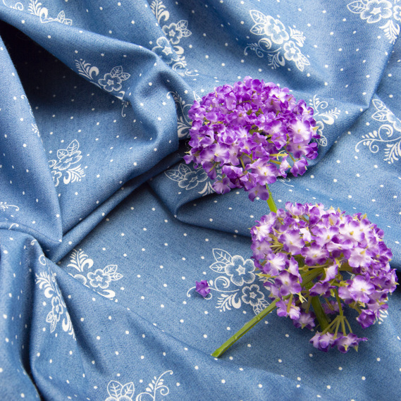 Patterned denim fabric букет блакитний, фото 3 Patterned denim fabric букет блакитний, фото 3