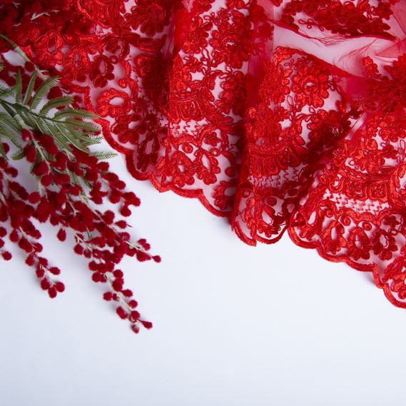 Тканина Гіпюр Антонелла червоний , фото 3 Тканина Гіпюр Антонелла червоний , фото 3