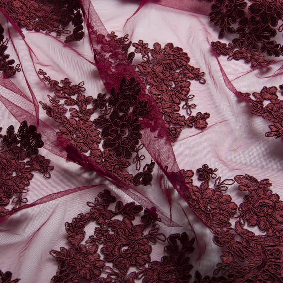 Ткань Гипюр Антонелла бордо, фото 1 Ткань Гипюр Антонелла бордо, фото 1