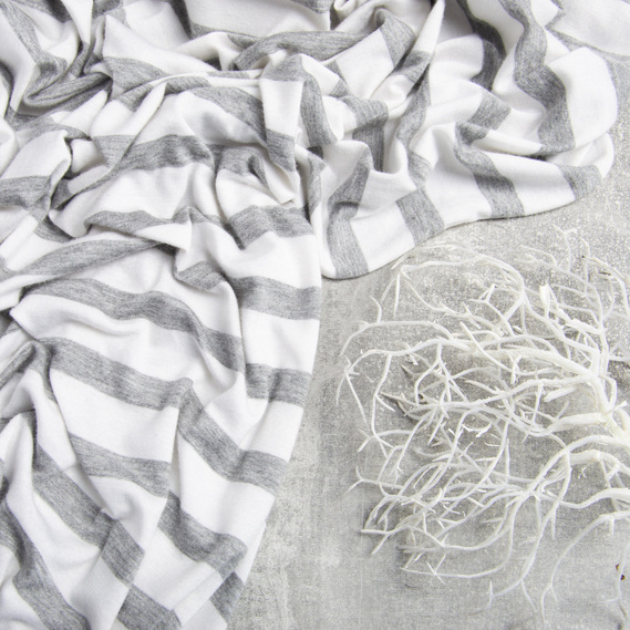 Ткань трикотаж вискоза Милано полоски широка св.сіра/біла, фото 3 Ткань трикотаж вискоза Милано полоски широка св.сіра/біла, фото 3