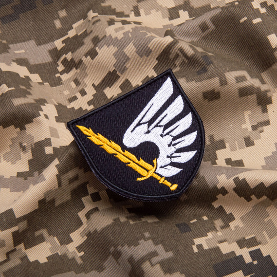 Шеврон на липучці 79-та окрема десантно-штурмова бригада Крило 7,2*7 см чорний, фото 3