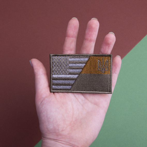 Set of 2 patches with hook-and-loop fastener Flag of Ukraine and USA, khaki, 5x8 cm, фото 4