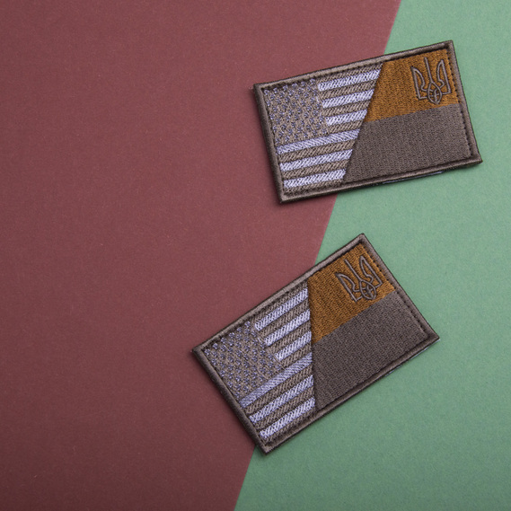 Set of 2 patches with hook-and-loop fastener Flag of Ukraine and USA, khaki, 5x8 cm, фото 7