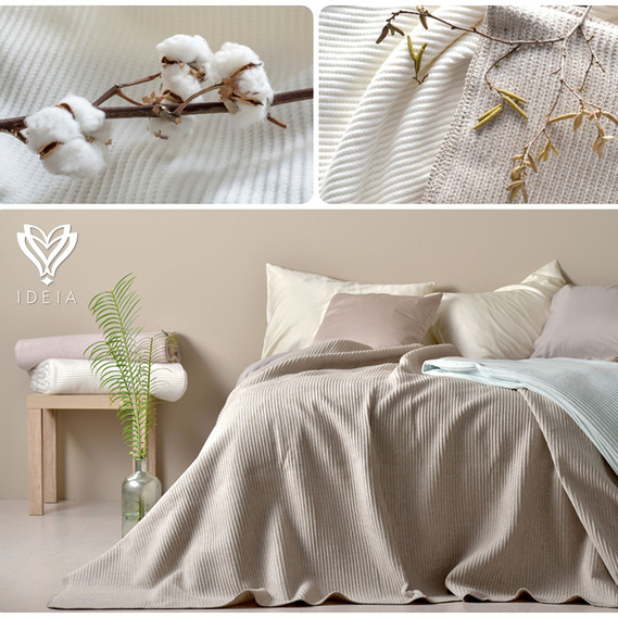 Плед покривало Adina 180х200 см бавовняне TM IDEIA беж, фото 9