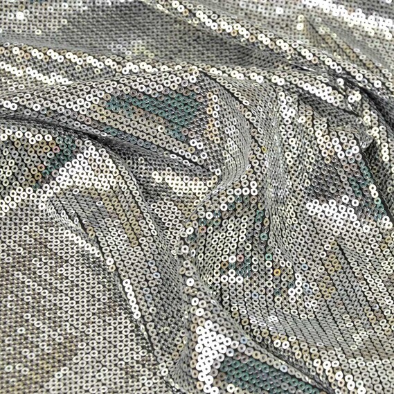 Ткань трикотаж-пайетка  чорний/срібло, фото 2