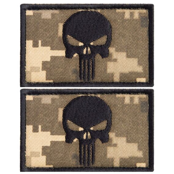 Набор шевронов 2шт с липучкой PUNISHER Череп Каратель пиксель, вышитый патч шеврон 5х8 см, фото 1 Набор шевронов 2шт с липучкой PUNISHER Череп Каратель пиксель, вышитый патч шеврон 5х8 см, фото 1