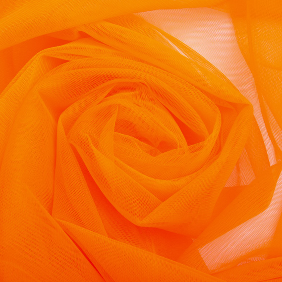 Тканина фатін євро 300 см 15 г/м2 фатин легка декоративна для суконь, костюмів, декору V-H59 неон оранж, фото 1 Тканина фатін євро 300 см 15 г/м2 фатин легка декоративна для суконь, костюмів, декору V-H59 неон оранж, фото 1