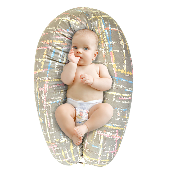 Подушка для беременных и кормления 30х190 см PAPAELLA гипоаллергенная, наволочка из хлопка на молнии акварель беж, фото 8