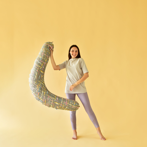 Подушка для беременных и кормления 30х190 см PAPAELLA гипоаллергенная, наволочка из хлопка на молнии акварель беж, фото 12