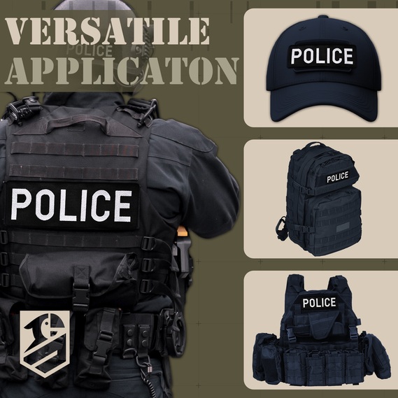 Set of chevrons 2 pcs on Velcro Police, Police 9x25 cm and 4.5x12.5 cm, embroidered patch, фото 2