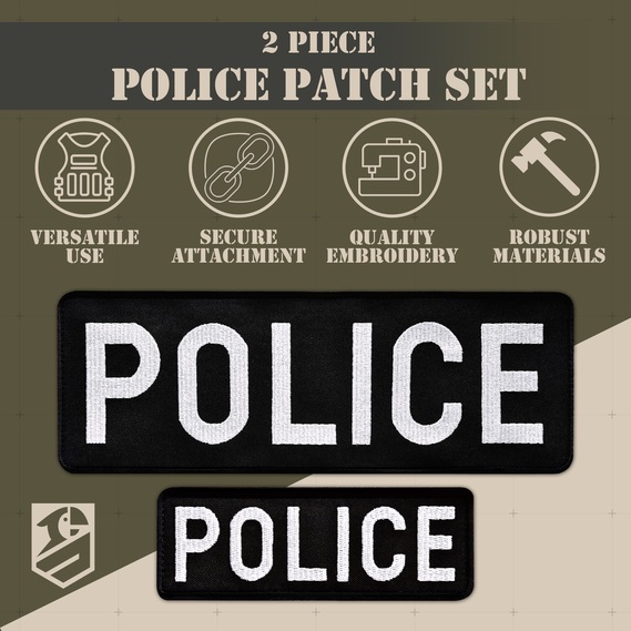 Set of chevrons 2 pcs on Velcro Police, Police 9x25 cm and 4.5x12.5 cm, embroidered patch, фото 3