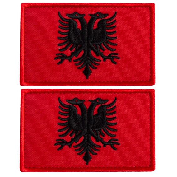 Набір шевронів 2 шт на липучці Прапор Албанії, вишитий патч нашивка 5х8 см, фото 1