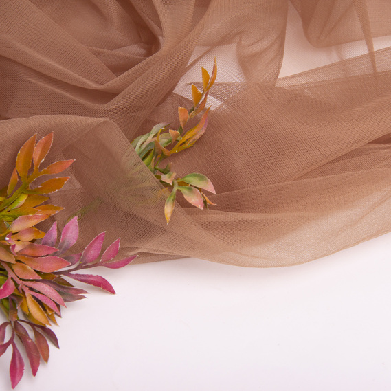 Тканина фатін євро 300 см 15 г/м2 фатин легка декоративна для суконь, костюмів, декору V-H49 мокко, фото 3