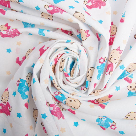 Тканина ситець дитячий Малюки блакитно/рожеві, фото 1