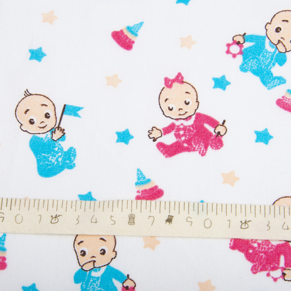 Тканина ситець дитячий Малюки блакитно/рожеві, фото 3