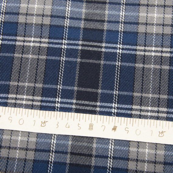 Ткань костюмная Клетка синя/сіра/чорна, фото 3