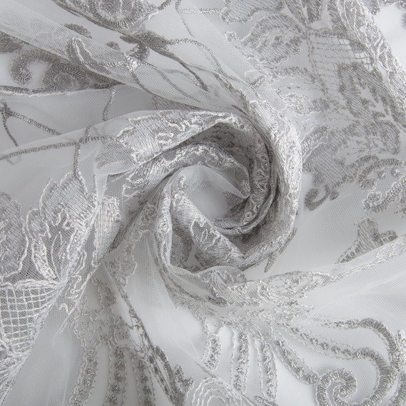 Ткань тюль сетка с вышивкой V-075 сірий, фото 1 Ткань тюль сетка с вышивкой V-075 сірий, фото 1