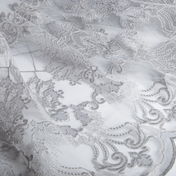Ткань тюль сетка с вышивкой V-075 сірий, фото 2 Ткань тюль сетка с вышивкой V-075 сірий, фото 2