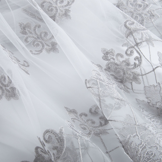 Ткань тюль сетка с вышивкой V-075 сірий, фото 3 Ткань тюль сетка с вышивкой V-075 сірий, фото 3