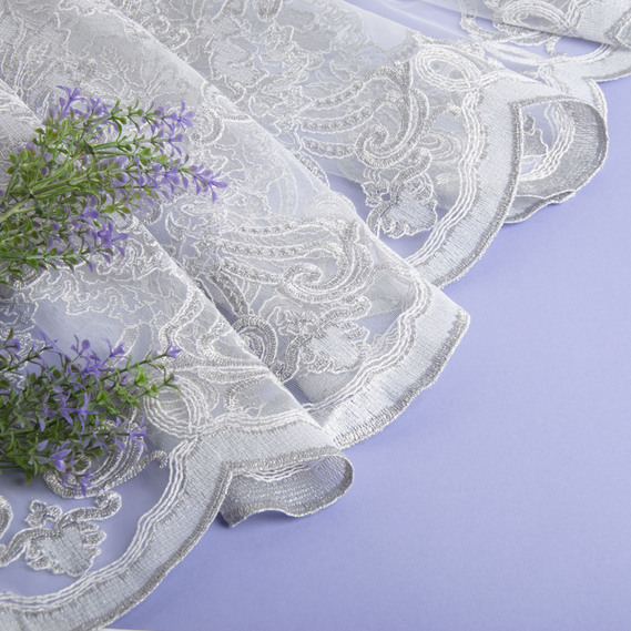 Ткань тюль сетка с вышивкой V-075 сірий, фото 4 Ткань тюль сетка с вышивкой V-075 сірий, фото 4