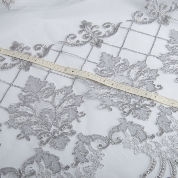 Ткань тюль сетка с вышивкой V-075 сірий, фото 5 Ткань тюль сетка с вышивкой V-075 сірий, фото 5