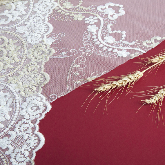 Tulle fabric with embroidery V-008 золото, фото 3 Tulle fabric with embroidery V-008 золото, фото 3