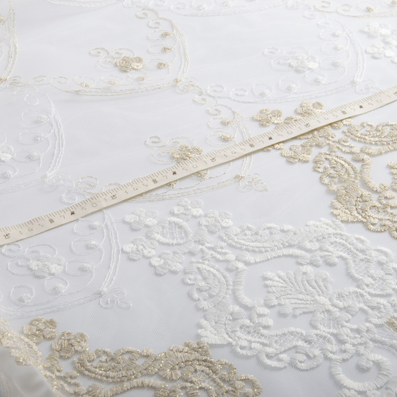 Tulle fabric with embroidery V-008 золото, фото 4