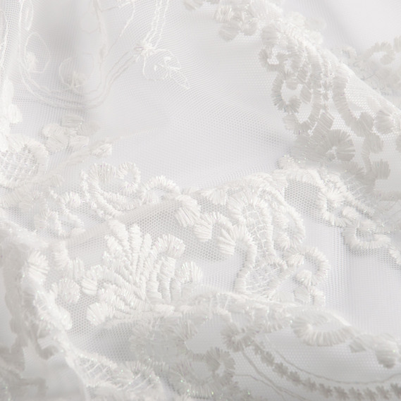 Тканина тюль сітка з вишивкою V-001 ecru, фото 2 Тканина тюль сітка з вишивкою V-001 ecru, фото 2