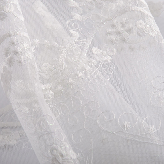 Тканина тюль сітка з вишивкою V-001 ecru, фото 3 Тканина тюль сітка з вишивкою V-001 ecru, фото 3