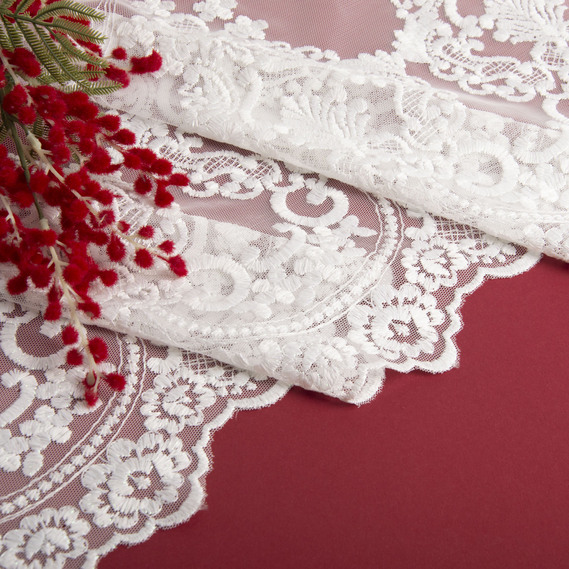 Тканина тюль сітка з вишивкою V-001 ecru, фото 4 Тканина тюль сітка з вишивкою V-001 ecru, фото 4