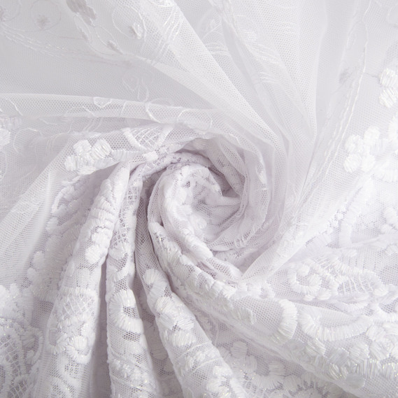 Ткань тюль сетка с вышивкой V-016 beyaz , фото 1 Ткань тюль сетка с вышивкой V-016 beyaz , фото 1