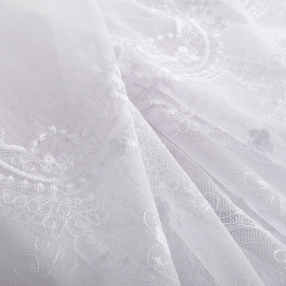 Ткань тюль сетка с вышивкой V-016 beyaz , фото 2 Ткань тюль сетка с вышивкой V-016 beyaz , фото 2