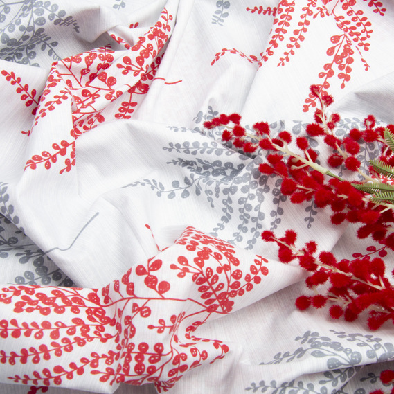 Тканина бязь ранфорс для постільної білизни, бавовна, 130 гр/м2, 240 см папороть червона, фото 3 Тканина бязь ранфорс для постільної білизни, бавовна, 130 гр/м2, 240 см папороть червона, фото 3