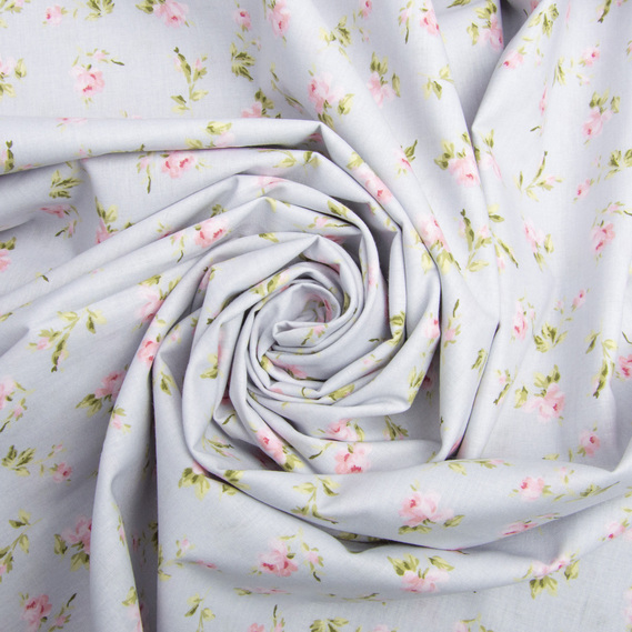 Тканина бязь ранфорс для постільної білизни, бавовна, 130 гр/м2, 240 см квітка сіра, фото 1