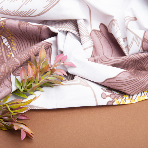 Тканина бязь ранфорс для постільної білизни, бавовна, 130 гр/м2, 240 см квіти беж, фото 3