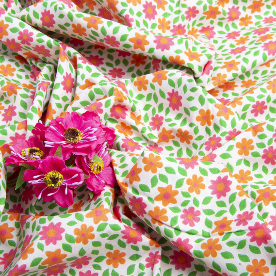 Тканина бязь ранфорс для постільної білизни, бавовна, 130 гр/м2, 240 см квітка помаранч, фото 3