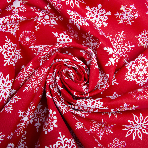 Ткань декоративная скатерная хлопок с водоотталкивающей пропиткой, 180 см, 220 гр/м2, для скатертей, штор, декора сніжинки червона, фото 1