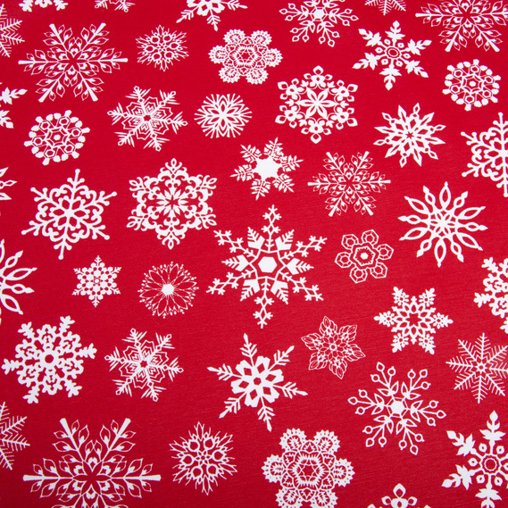 Ткань декоративная скатерная хлопок с водоотталкивающей пропиткой, 180 см, 220 гр/м2, для скатертей, штор, декора сніжинки червона, фото 2
