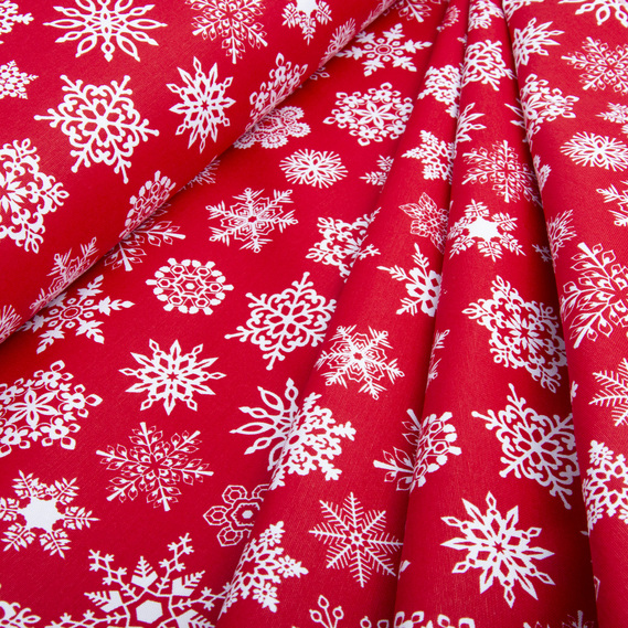 Ткань декоративная скатерная хлопок с водоотталкивающей пропиткой, 180 см, 220 гр/м2, для скатертей, штор, декора сніжинки червона, фото 3