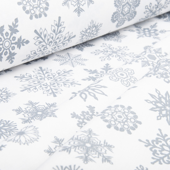 Тканина декоративна скатерна бавовна з водовідштовхувальним просоченням, 180 см, 220 гр/м2, для скатертин, штор, декору сніжинки біла, фото 3