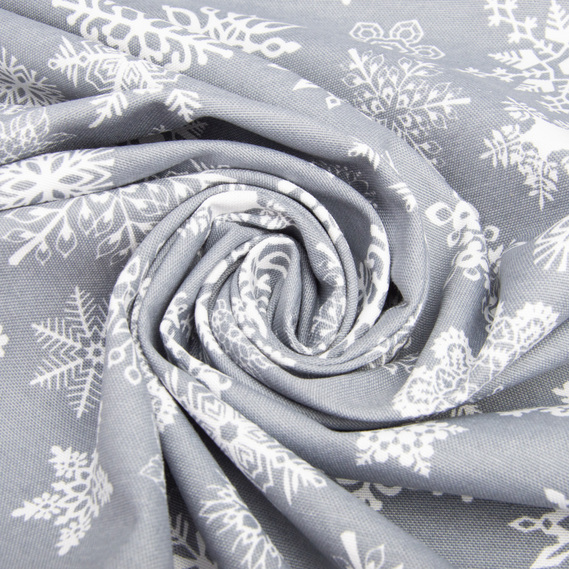 Ткань декоративная скатерная хлопок с водоотталкивающей пропиткой, 180 см, 220 гр/м2, для скатертей, штор, декора сніжинки сіра, фото 1