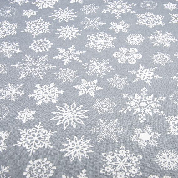 Ткань декоративная скатерная хлопок с водоотталкивающей пропиткой, 180 см, 220 гр/м2, для скатертей, штор, декора сніжинки сіра, фото 2