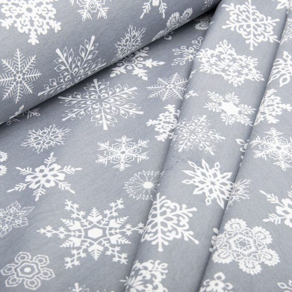 Ткань декоративная скатерная хлопок с водоотталкивающей пропиткой, 180 см, 220 гр/м2, для скатертей, штор, декора сніжинки сіра, фото 3