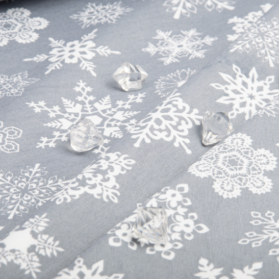 Ткань декоративная скатерная хлопок с водоотталкивающей пропиткой, 180 см, 220 гр/м2, для скатертей, штор, декора сніжинки сіра, фото 5