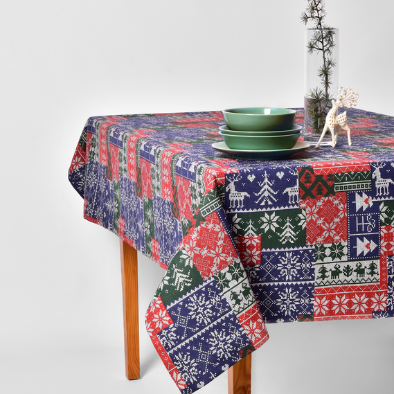 Скатерть Новогодняя 170х260 см с водоотталкивающей пропиткой праздничная хлопок орнамент, фото 1 Скатерть Новогодняя 170х260 см с водоотталкивающей пропиткой праздничная хлопок орнамент, фото 1
