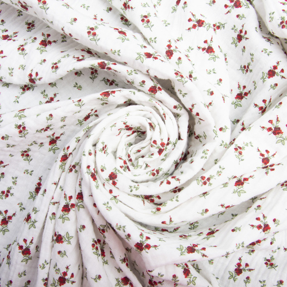 Ткань хлопок плательная Муслин двухслойный 140 см, 120 гр/м2 для платьев, блузок, юбок, халатов, костюмов трояндочка дрібна, фото 1
