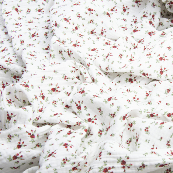 Ткань хлопок плательная Муслин двухслойный 140 см, 120 гр/м2 для платьев, блузок, юбок, халатов, костюмов трояндочка дрібна, фото 2