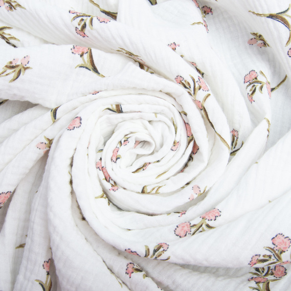 Ткань хлопок плательная Муслин двухслойный 140 см, 120 гр/м2 для платьев, блузок, юбок, халатов, костюмов гвоздика ніжна, фото 1